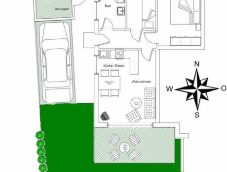 Grundriss der Wohnung 1 in der Villa Vogelsang (Zingst)